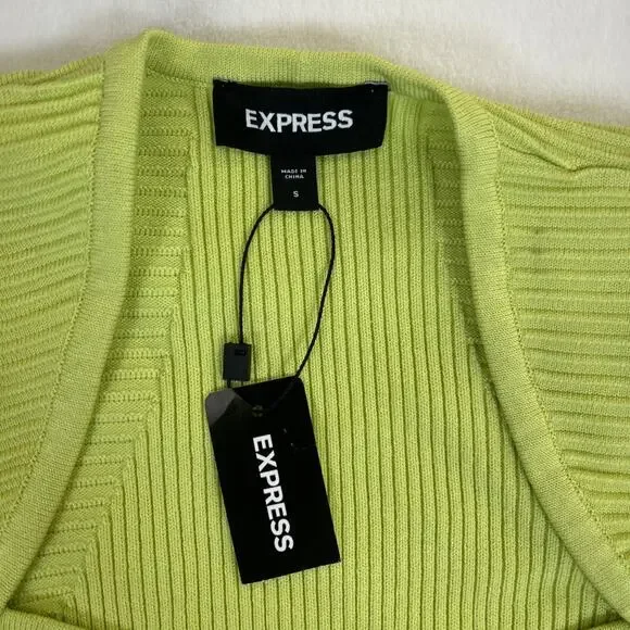 NEW Express NWT $98 Women’s Long Sleeve Crop Top Size S Lime Green Stretch Chrty - Picture 5 of 11